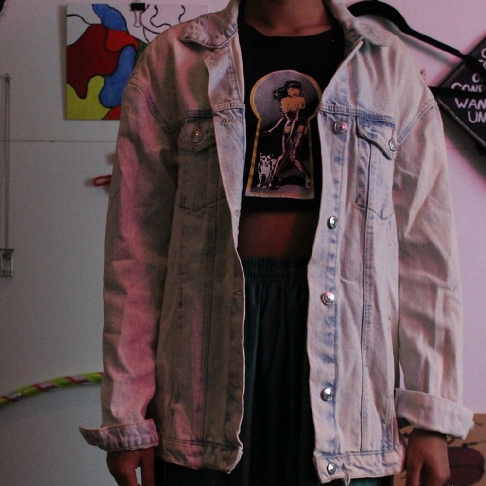 light denim acid wash oversized jacket